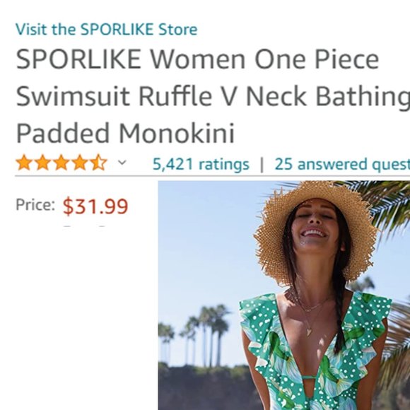 SPORLIKE One Piece V-Neck Ruffle Bathing Suit  NEW WITH TAG! - Picture 11 of 11